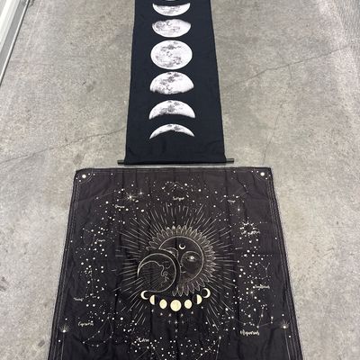 Sale Photo Thumbnail #198: Two wall hangings - moon and sun with astrological signs and 1 moon phase. Excellent condition