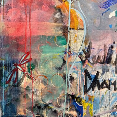 Sale Photo Thumbnail #96: This canvas print is an original abstract piece titled "The Space Between Us" by the popular Maui-based artist Charlie Lyon. Comes with COA