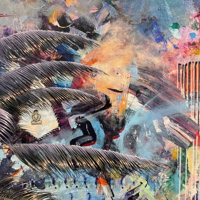 Sale Photo Thumbnail #100: This canvas print is an original abstract piece titled "The Space Between Us" by the popular Maui-based artist Charlie Lyon. Comes with COA