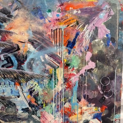 Sale Photo Thumbnail #102: This canvas print is an original abstract piece titled "The Space Between Us" by the popular Maui-based artist Charlie Lyon. Comes with COA