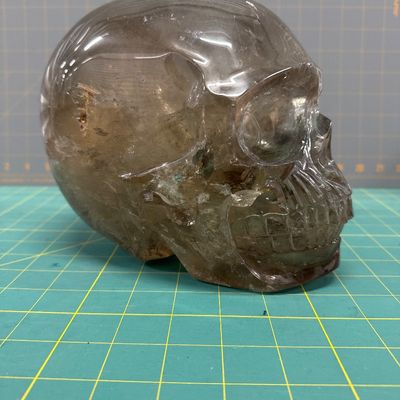Sale Photo Thumbnail #38: Large Quartz Skull
Hand carved 
Good condition 
Comes with felt bag