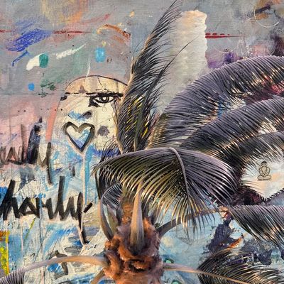 Sale Photo Thumbnail #98: This canvas print is an original abstract piece titled "The Space Between Us" by the popular Maui-based artist Charlie Lyon. Comes with COA