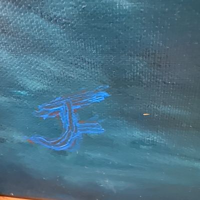 Sale Photo Thumbnail #180: Wave painting on canvas with wood frame by street artist JF. In perfect condition