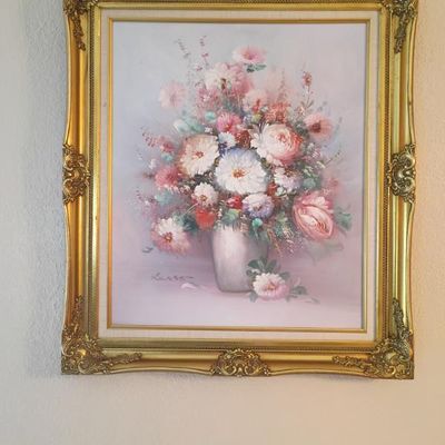 Sale Photo Thumbnail #10: Framed floral art painting $60