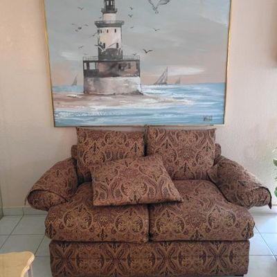 Sale Photo Thumbnail #4: Paisley Loveseat $200
Framed lighthouse painting $150