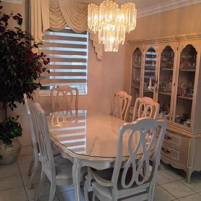 Sale Photo Thumbnail #12: French Style Dining Room table, six chairs, glass top - $600
French Style China Cabinet-$400