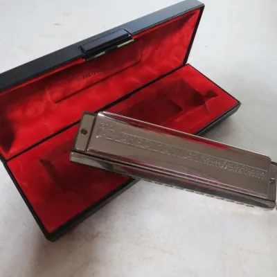 Sale Photo Thumbnail #118: Hohner 'The Chromonica' chromatic harmonica in its original black hardshell case with red velvet lining.