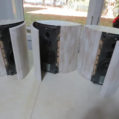 Sale Photo Thumbnail #123: Set of three Bang & Olufsen BeoLab 4000 active speakers with white-washed custom oak cabinets.