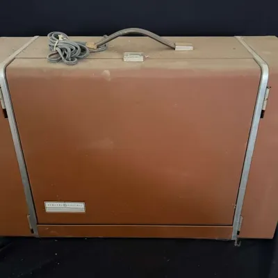 Vintage General Electric Solid State Stereo Portable Record Player, Brown Case with Aluminum Trim, 4