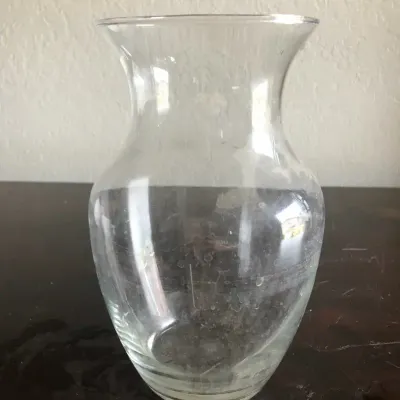 Clear Glass Vase with Flared Rim and Rounded Body
