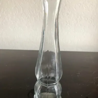 Clear Glass Bud Vase with Faceted Base, Approx. 9¼” Tall