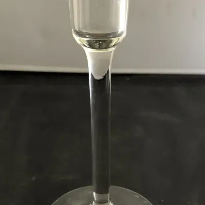 Tall Clear Glass Taper Candle Holder, Wide Dish Top, Long Stem, Approx. 7" Candlestick