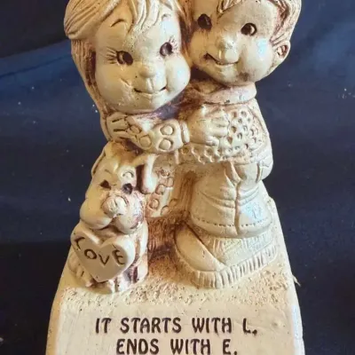 Vintage “It Starts with L, Ends with E” Love Figurine, Children and Puppy