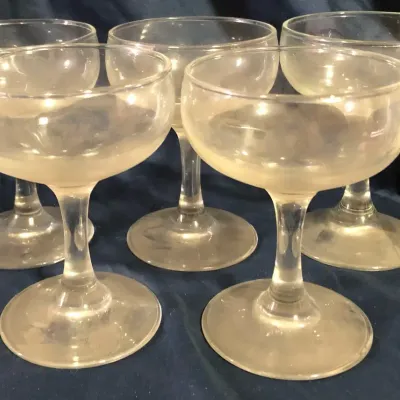 Set of 5 Vintage Clear Glass Champagne Coupe Glasses – Sherbet Dessert Stemware