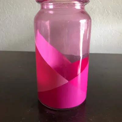 Pink Glass Vase with Geometric Color-Block Design, Approx. 8”