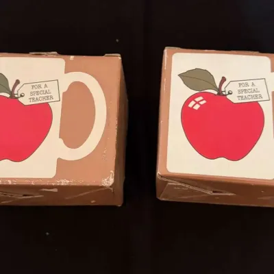 Set of 2 Vintage Hallmark Mugs “For a Special Teacher” in Original Boxes, Red Apple Design.