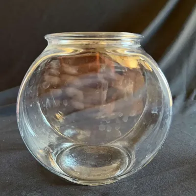 Clear Glass Fish Bowl, Flat Sided Drum Shape, Candy Dish Vase Terrarium