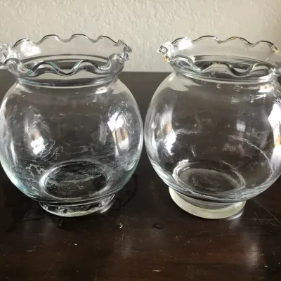 Pair of Clear Glass Ruffled Vases with Lids, Approx. 5”