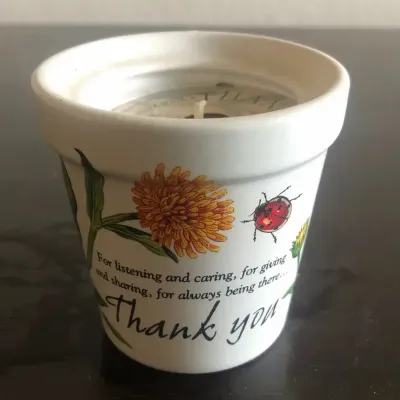 H&H “Thank You” Flower & Ladybug Candle in Ceramic Holder