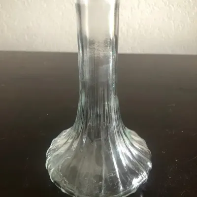 Vintage Clear Pressed-Glass Bud Vase, Ribbed Fan Pattern, Approx. 7" Tall