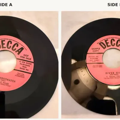 T. Texas Tyler “Golden Wristwatch” / “River Girl” Decca 45 RPM Sample Copy 9-29286