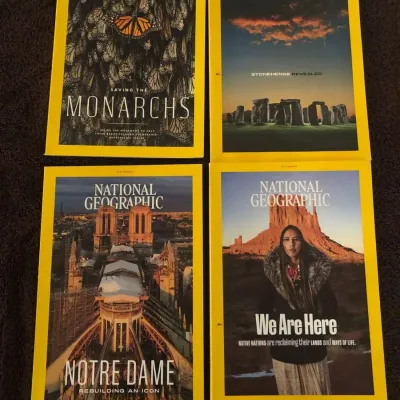 Set of 4 National Geographic Magazines, 2022 and 2024, Stonehenge, Native Nations, Notre-Dame