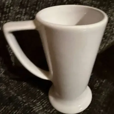 Vintage Mid-Century Style Tall White Pedestal Mug, Glossy White Ceramic Footed Coffee Cup, Angular