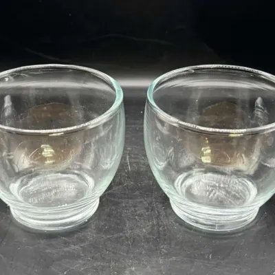 Pair of Clear Glass Rounded Cups with Pedestal Bases, About 4 in.
