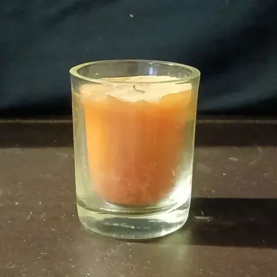 Clear Glass Votive Candle Holder with Amber Orange Candle, Tapered Round Cup, Thick Base