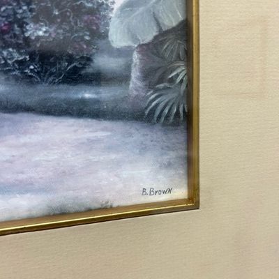 Sale Photo Thumbnail #8: Framed floral landscape painting featuring the artist's signature 'B. Brown' in the lower right corner.