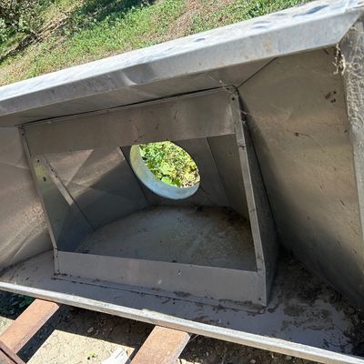 Sale Photo Thumbnail #132: Large industrial metal range hood or ventilation insert, showing minor dirt and outdoor wear.