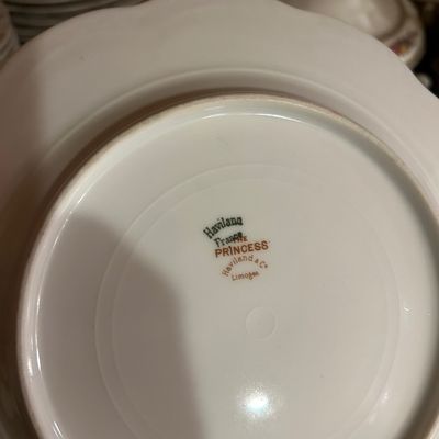 Sale Photo Thumbnail #38: Underside of a Haviland & Co. Limoges porcelain plate showing 'The Princess' maker's mark.