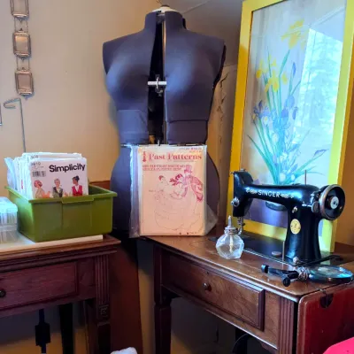 Dress Form & Sewing Supplies, Antique Singer Sewing Machine 