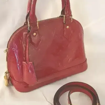 Authentic Louis Vuitton Alma Handbag In Red Patent Leather