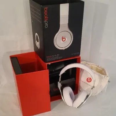 Beats by Dr. Dre Pro White & Silver-Tone Headphones with Box & Accessories