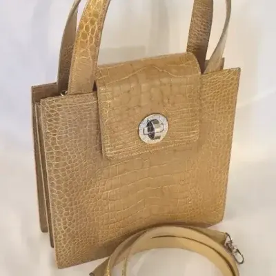 Authentic BVLGARI Croc-Embossed Leather Luxury Handbag