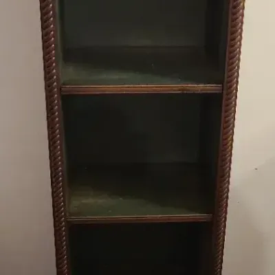 Victorian-Style Carved Wood Narrow Bookcase with Rope-Twist Columns & Drawer
