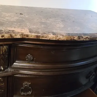 Ornate Traditional-Style Two-Drawer Accent Cabinet with Stone-Look Top & Gold-Tone Details