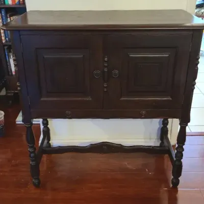 Jacobean Revival-Style Dark Wood Sideboard with Paneled Doors & Turned Legs