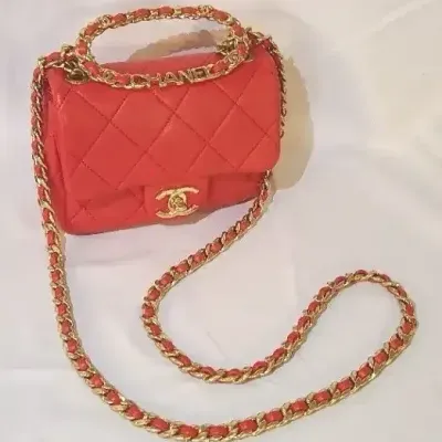 Authentic Chanel Mini Matelasse Quilted Handbag With Chainlink Shoulder Strap 