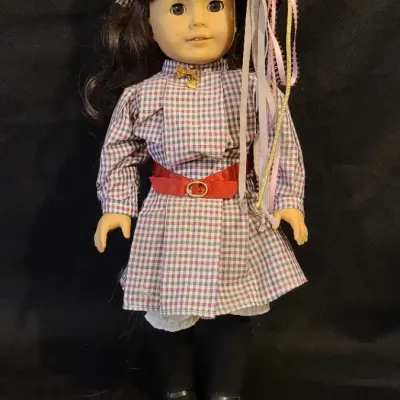 American Girl Brunette Doll in Checked Dress, Ribboned Hat & Boots