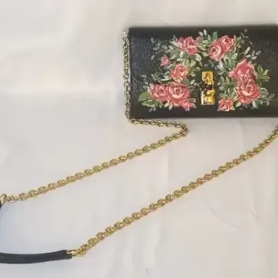 Authentic Dolce & Gabbana Clutch With Chainlink Shoulder Strap & Ravishing Roses