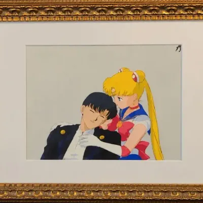 Sailor Moon Original Animation Cel Featuring Sailor Moon / Usagi with Tuxedo Mask / Mamoru