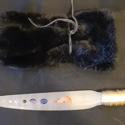 Mystical Gemstone Cosplay Knife With Faux-Fur Sheath