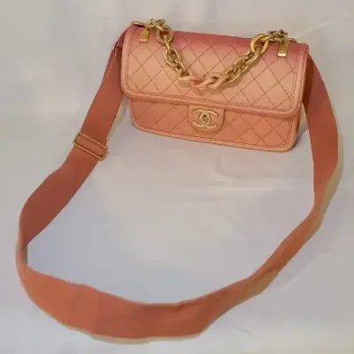 Authentic Sensational Salmon Tone Quilted Chanel Handbag 