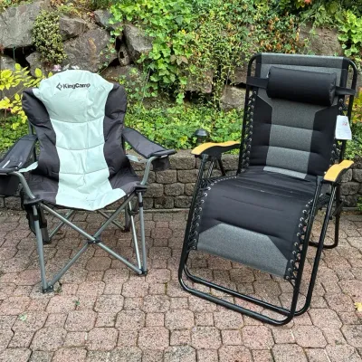 Padded Reclining Outdoor Chair and Folding Camp Chair
