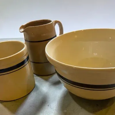 Vintage Roseville, Ohio Stoneware Bowls, Stoneware Crock & Pitcher