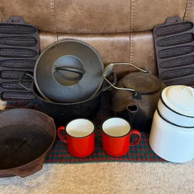 Vintage Cast Iron Cookware & Enamelware Lot