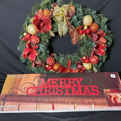 Christmas Wreath And Unique Stocking Holder