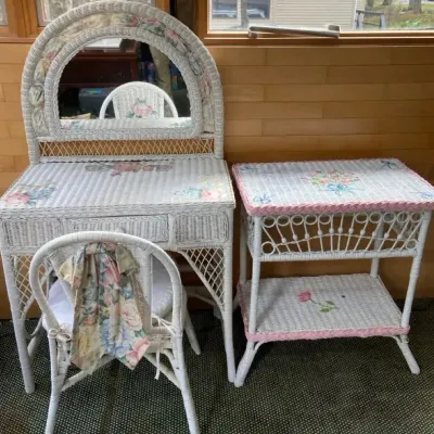 Four Piece Wicker Vanity Set
